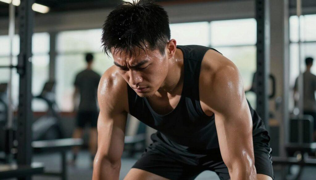 A focused athletic individual, wearing modest sports attire, is engaged in an intense training session that showcases both visual fatigue and performance. In the foreground, the athlete’s face displays signs of concentration and mild exhaustion, sweat glistening on their brow. In the middle ground, a blurred background of gym equipment and light reflections hints at the bustling environment, enhancing the theme of energy and effort. The lighting is dramatic, with high contrast emphasizing the athlete's physicality against a soft-focus backdrop, suggesting a sense of urgency and determination. The overall mood conveys a struggle between fatigue and the drive for improved performance—an evocative representation of hard work and the mental toll on decision speed and recovery. A focused athletic individual, wearing modest sports attire, is engaged in an intense training session that showcases both visual fatigue and performance. In the foreground, the athlete’s face displays signs of concentration and mild exhaustion, sweat glistening on their brow. In the middle ground, a blurred background of gym equipment and light reflections hints at the bustling environment, enhancing the theme of energy and effort. The lighting is dramatic, with high contrast emphasizing the athlete's physicality against a soft-focus backdrop, suggesting a sense of urgency and determination. The overall mood conveys a struggle between fatigue and the drive for improved performance—an evocative representation of hard work and the mental toll on decision speed and recovery.