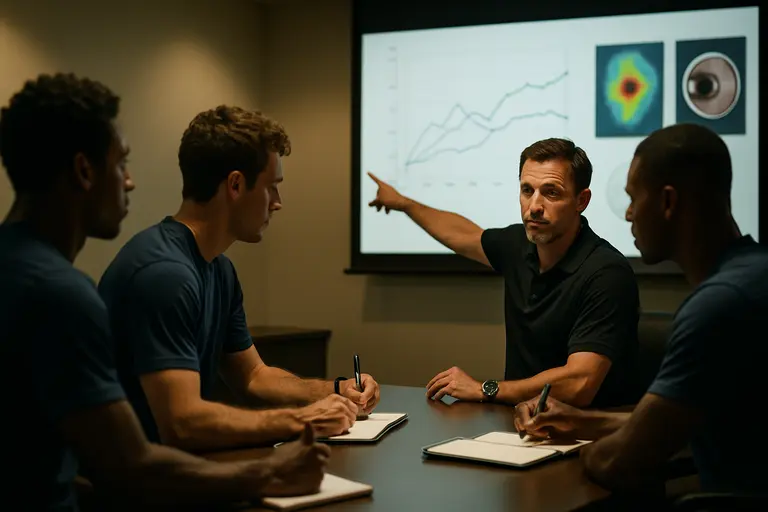 Coach and athlete reviewing performance notes after a vision assessment