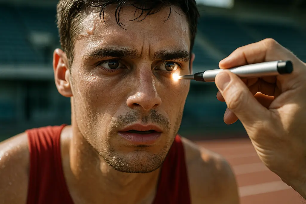 Athlete completing an eye movements glaucoma tracking task in a sports vision lab