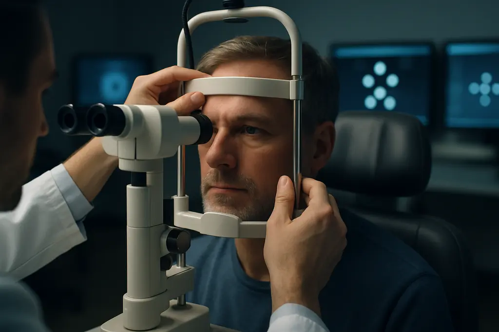 Visual Electrophysiology Glaucoma testing setup with an athlete seated for eye signal recording