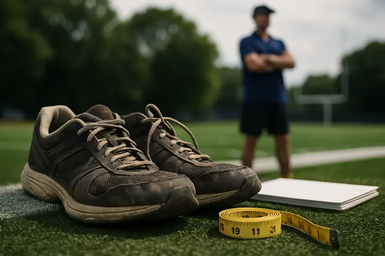 Clinician reviewing athlete training data and symptom notes at a desk