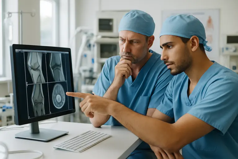 Doctor discussing eye surgery options with a patient in clinic