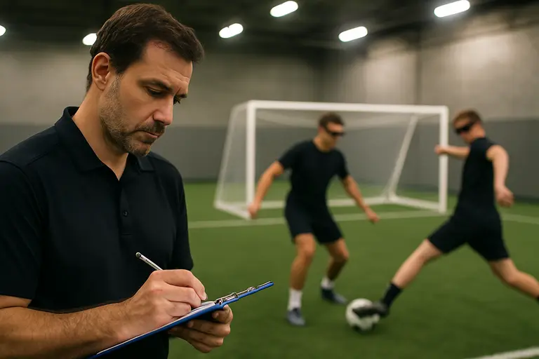 Goalkeeper practicing reaction saves with controlled service in training