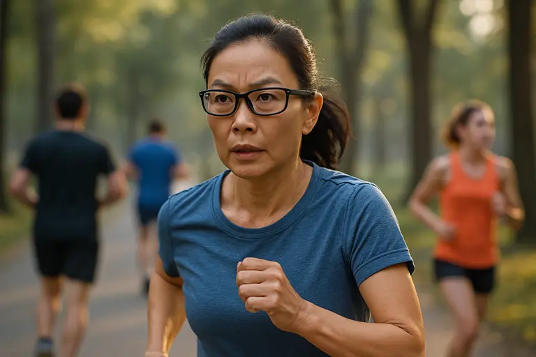 Runner stretching near a track before training with clear protective eyewear