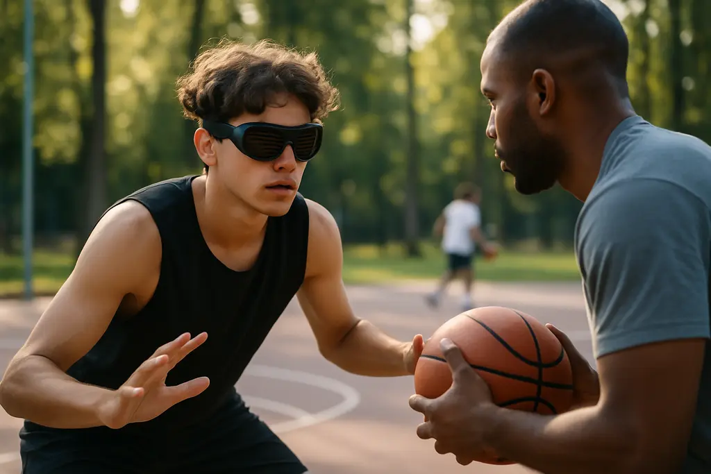 Sports Vision Training drill with students tracking a ball in a gym
