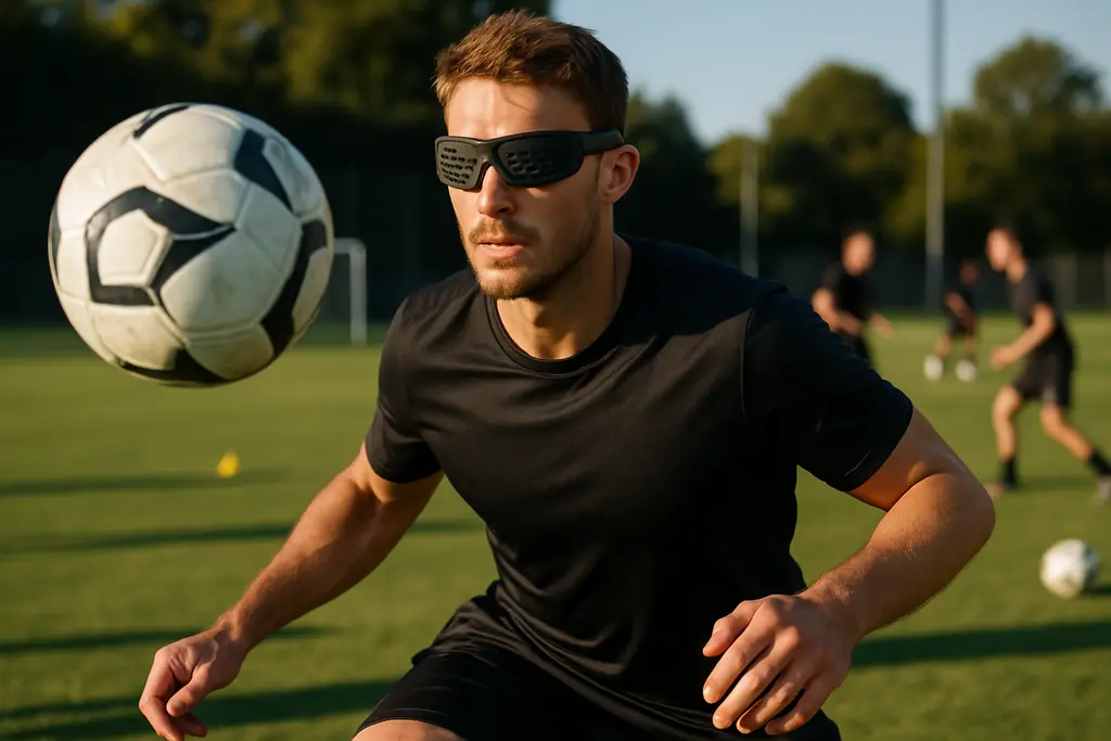Stroboscopic Training Soccer eyewear used during a controlled passing drill