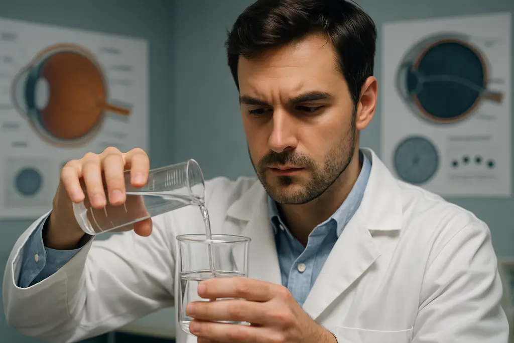 Clinician reviews Water Drinking Test data with an athlete in an eye exam room