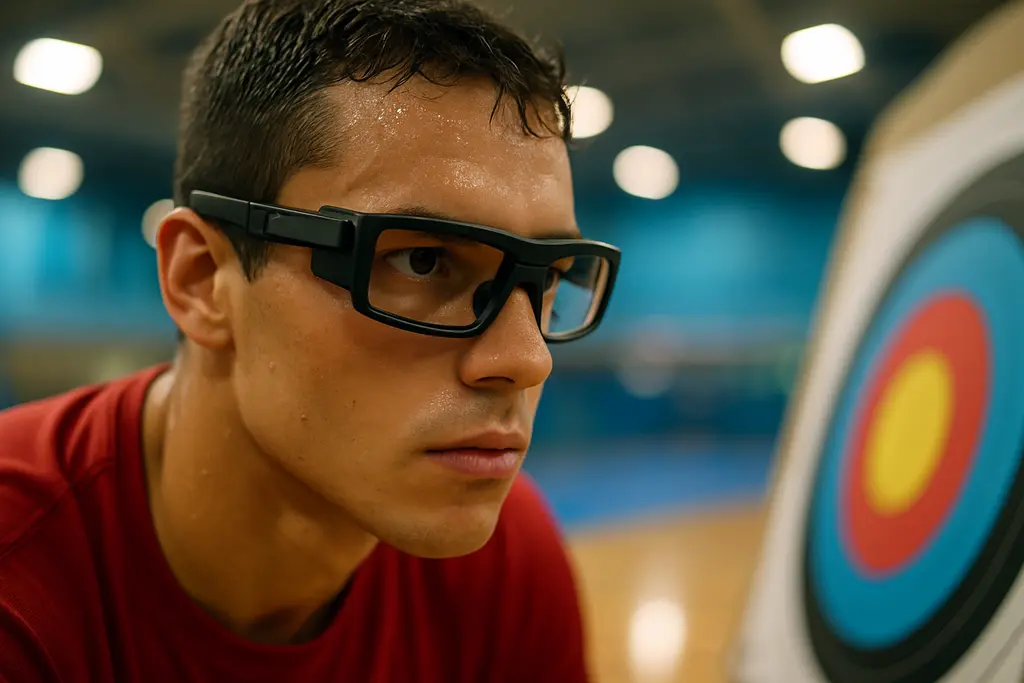 Wearable Vision Training device used during a focused athlete reaction drill