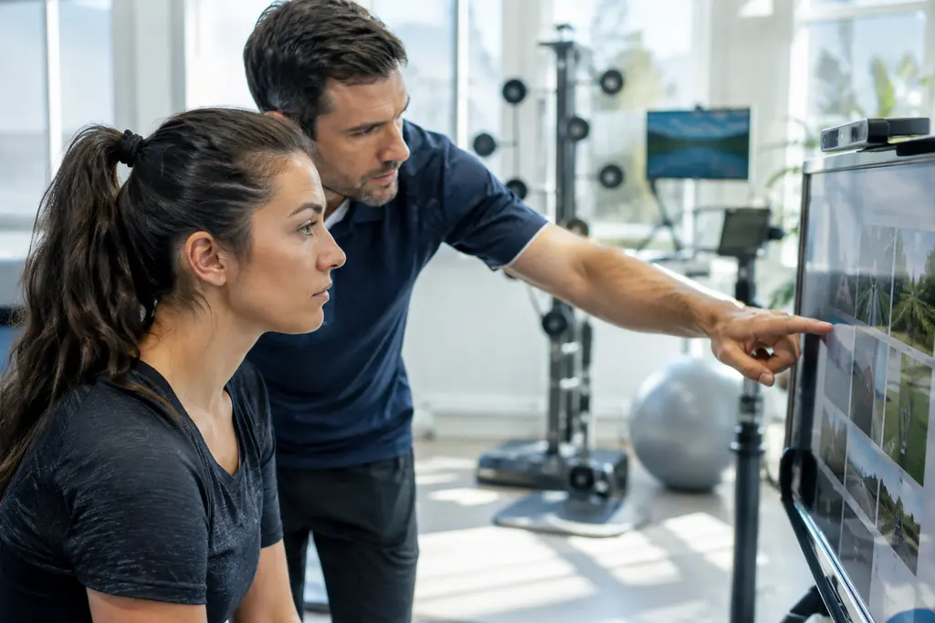 Visual rehabilitation session with an athlete reviewing peripheral field testing results